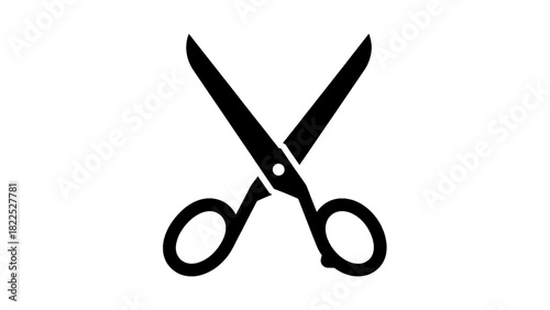 Vector illustration of black silhouette icon of open scissors for cutting paper or fabric, isolated on transparent background