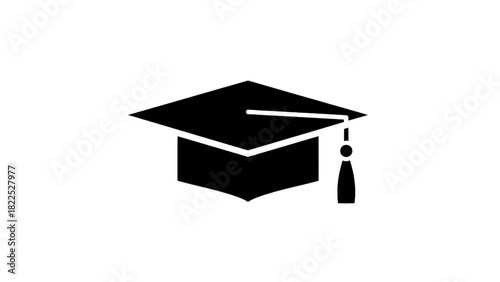 Vector illustration of simple black silhouette icon of a graduation cap or mortarboard isolated on transparent background