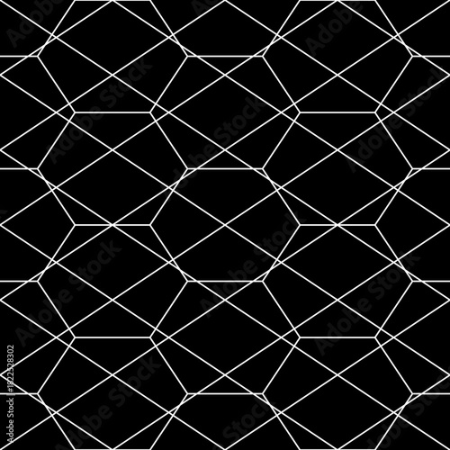 Mosaic. Crossing rhombuses, hexagons, triangles, lozenges, kites, diamonds. Grid. Ancient ethnic motif. Geometric grate wallpaper. Parquet backdrop. Digital paper. Linear print. Seamless vector