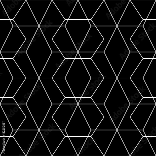 Mosaic. Crossing rhombuses, hexagons, triangles, lozenges, diamonds. Grid. Ancient ethnic motif. Geometric grate wallpaper. Parquet backdrop. Digital paper. Linear textile print. Seamless vector