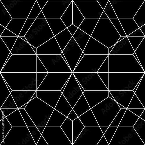 Mosaic. Crossing rhombuses, hexagons, triangles, lozenges, diamonds. Grid. Ancient ethnic motif. Geometric grate wallpaper. Parquet backdrop. Digital paper. Linear textile print. Seamless vector