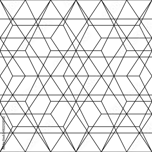 Mosaic. Crossing rhombuses, hexagons, triangles, lozenges, diamonds. Grid. Ancient ethnic motif. Geometric grate wallpaper. Parquet backdrop. Digital paper. Linear textile print. Seamless vector