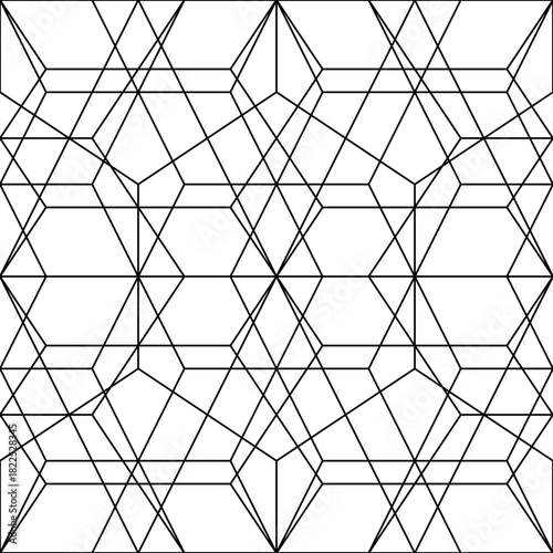 Mosaic. Crossing rhombuses, hexagons, triangles, lozenges, kites, diamonds. Grid. Ancient ethnic motif. Geometric grate wallpaper. Parquet backdrop. Digital paper. Linear print. Seamless vector