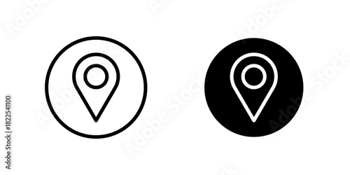 Location and map marker icons in outline and solid variations, Navigation Symbol Set, GPS Position Vector, Minimal Geolocation Graphic, Vector illustration.