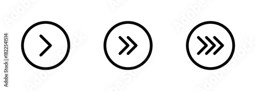 Circular arrow icons showing increasing forward movement, Navigation Symbol Set, Progress Vector Design, Minimal Directional Graphic, Vector illustration.