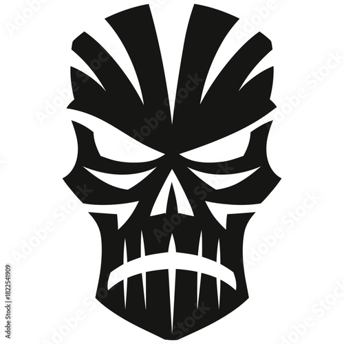 Vector Art Tiki Skull Illustration in Black and White for Tattoo or Logo Design