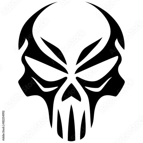 Vector Art Minimalistic Black and White War Paint Skull for Tattoo Emblem or Logo Design