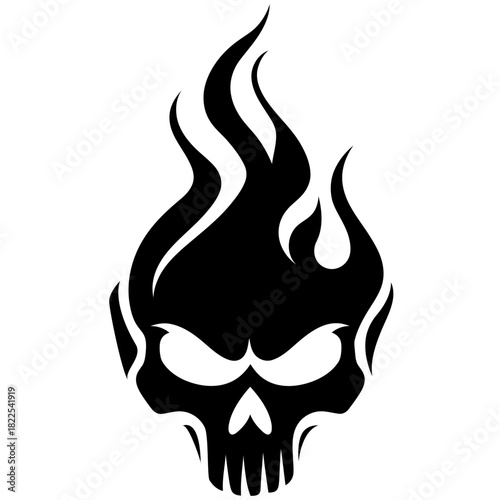 Vector Art Black and White Ritual Fire Skull Minimalist Design for Tattoo or Logo Emblem
