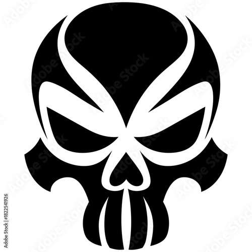 Vector Art Maori Skull Pattern Black and White Minimalistic Tattoo Emblem Design for Logo