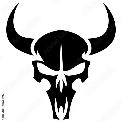 Vector Art Minimalistic Black and White Totem Skull Illustration for Tattoo Design and Logo