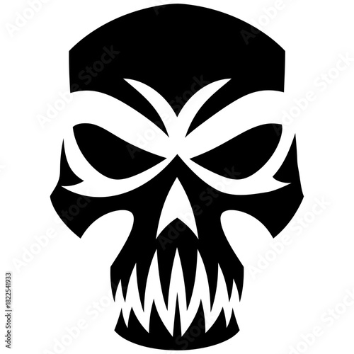 Vector Art Tiki Skull Minimalistic Black and White Design for Tattoo Emblem or Logo