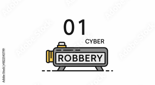 Cyber robbery, a visual representation of digital crime with simplified, outlined objects. Cyber robbery depicts internet fraud, phishing attacks, and data breaches for awareness.