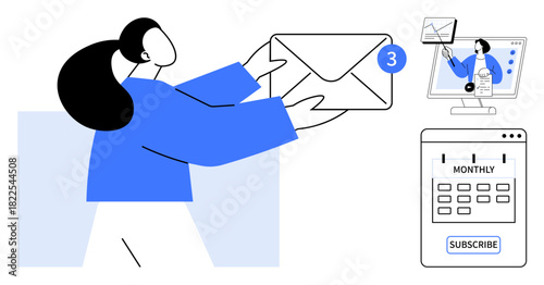 Email communication concept. Email notifications, online collaboration tools, and subscription management strategies. Email optimizing task management and remote teamwork. Ideal for technology