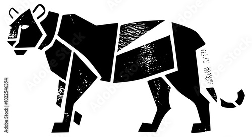 Lion stands powerfully in geometric illustration