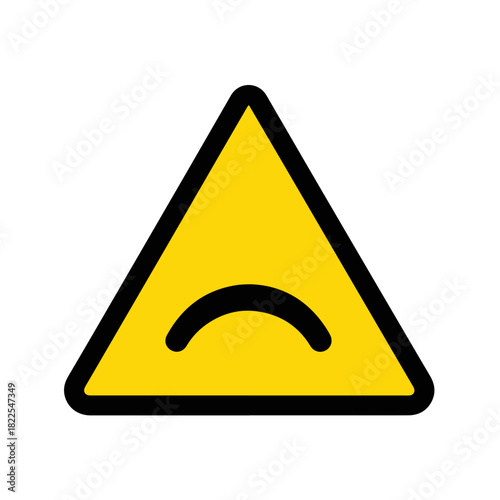 Sad face on yellow triangle, an expression of sadness and despondency. Sad face conveys feeling of sorrow, melancholy, and unhappiness.