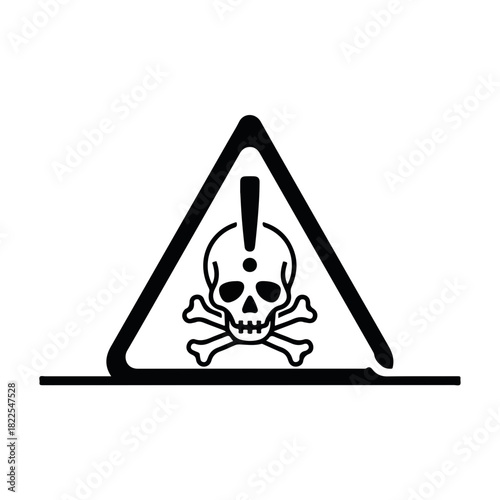 Skull and crossbones in triangle, death symbol, danger sign. Skull and crossbones are commonly seen on warning labels, indicating potential danger,