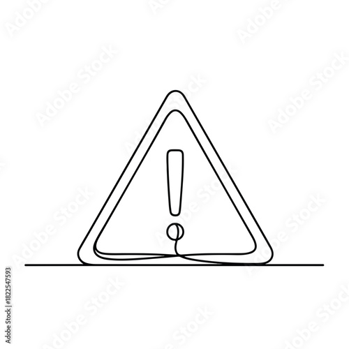 Warning sign with exclamation mark in minimalistic outline style. Warning sign for attention on caution symbol, isolated on white background. Symbol warning sign for safety instructions and more.