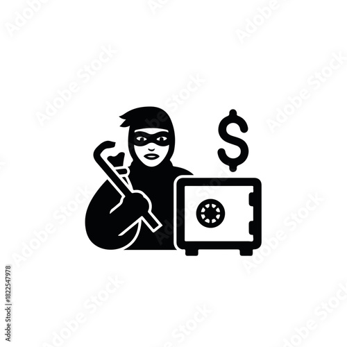 Thief with safe icon showcasing criminal behavior, symbol of wrongdoing and financial theft. Thief with safe is a visual representation of lawbreaking,