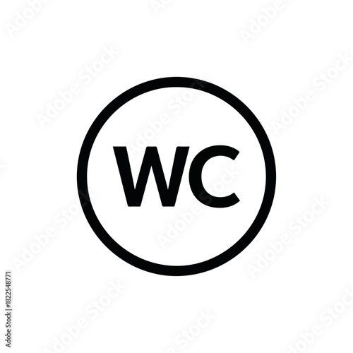 WC symbol in a circle, simple public restroom sign providing essential information for travelers and locals. WC symbol is important for navigation and convenience,