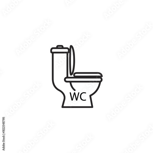 Modern toilet bowl with water tank and seat in simple black outline. Toilet bowl icon is isolated, and minimalist. Toilet bowl concept for website icons and home improvement catalogs.