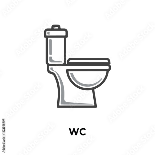 Simple toilet icon against pure white background for design, representing sanitation needs. Toilet icon is essential for public places and commercial use. Use toilet icon as symbol of hygiene.