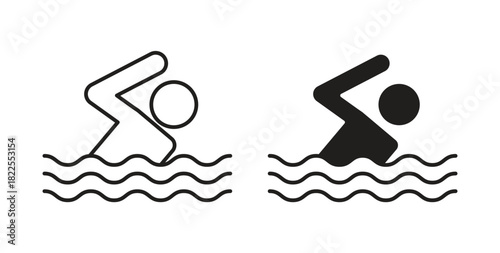 Swimming icon with editable stroke. Thin Line and flat icons for UI designs