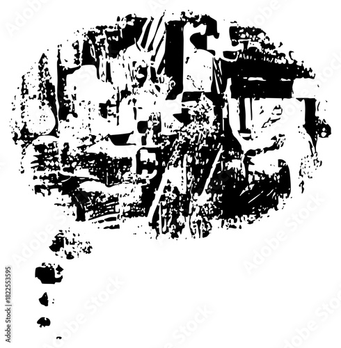 Human head contemplates ideas in abstract thought