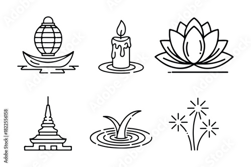 Collection of six hand drawn religious and cultural icons