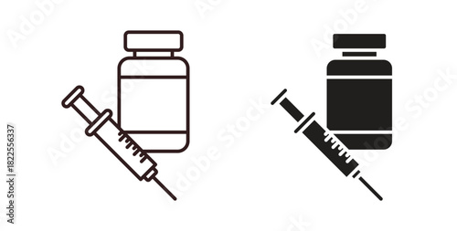 Vaccine vial icon with editable stroke. Thin Line and flat icons for UI designs