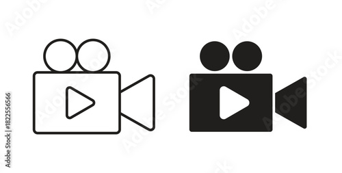 Video camera icon with editable stroke. Thin Line and flat icons for UI designs