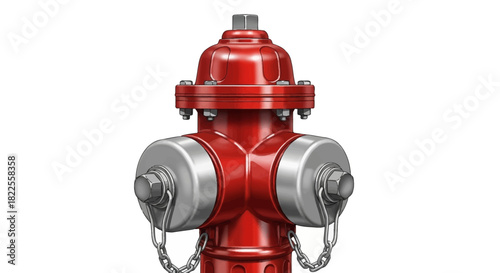 Close-up of a vibrant red fire hydrant with silver accents, isolated on white background.