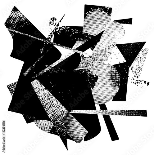 Abstract shapes collide dynamically in a composition
