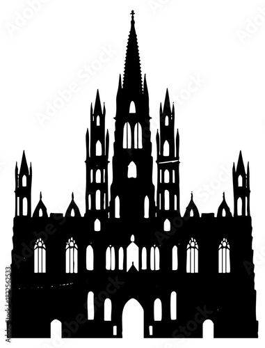 stands dramatically against a, silhouette illustration