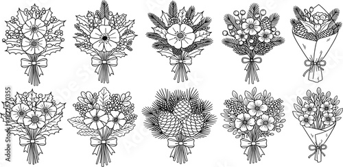 Elegant Floral Bouquet Illustrations A Collection of Delicate Hand-Drawn Flower Arrangements and Designs