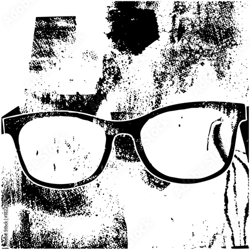 Face wears glasses in halftone