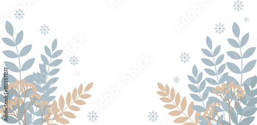 Elegant Floral Winter Design Serene Leaves and Snowflake Elements for Seasonal Aesthetics
