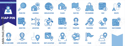 Map Pin Icon Sheet Blue White