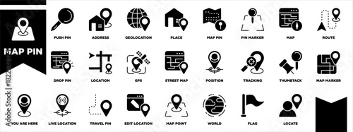 Map Pin Icon Sheet Glyph Black