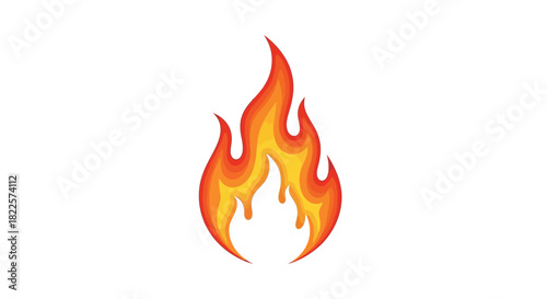 A stylized cartoon illustration of a vibrant, orange and yellow flame rising upwards on a white background.