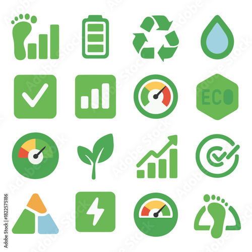 Eco-Friendly Icon Set: A vibrant collection of sustainable icons, each representing a facet of environmental conservation and responsible living, a visual reminder of the planet.