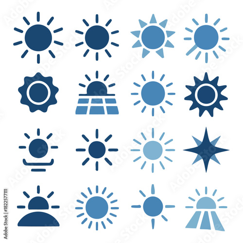 Radiant Icons: A collection of various sun icons, radiating energy, warmth, and the promise of a bright day.