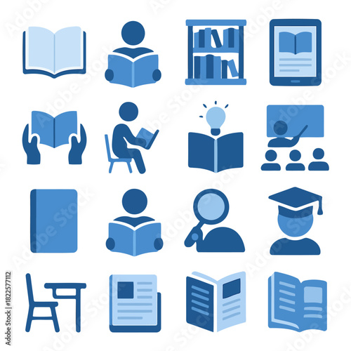 Knowledge Icons: A collection of educational icons, designed in a simple, flat style, these images are related with studying, books, and wisdom