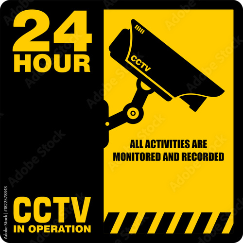 CCTV 24 hour in operation, sign vector