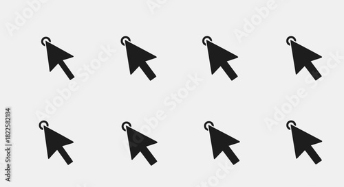 Vector illustration of a set of black computer mouse pointer icons. A collection of simple arrow cursors for user interface and web navigation
