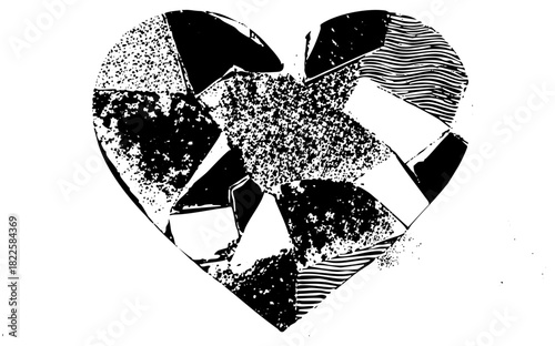 Broken heart fragmentation in abstract design