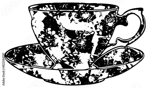 Broken teacup illustrates fragility in domestic setting