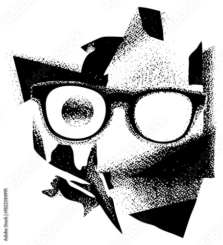 Man Observes with Glasses in Dot