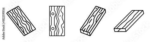 Four outline wooden planks with natural wood grain texture, ideal for construction and rustic design