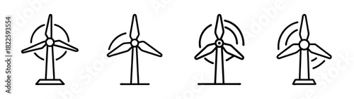 Wind turbine line icons set, illustrating renewable energy and sustainable power generation