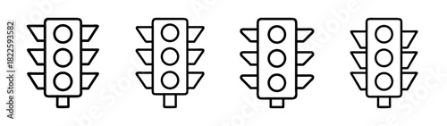 Four simple outline traffic light icons, representing road safety, urban transportation control, and navigation signals